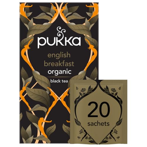 Pukka Herbs | Elegant English Breakfast Organic Tea Box | Black Tea | One Cup | Perfect For A Refreshing Uplift | 20 Plant Based Biodegradable Tea Bags