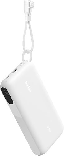 Belkin Portable Charger, USB-C Power Bank 20,000mAh with 2x Type C Ports & 1x USB-A Port, Digital Battery Display, 20W Charging for iPhone 16 Series, Samsung Galaxy S25, Pixel 9, iPad, & More - White