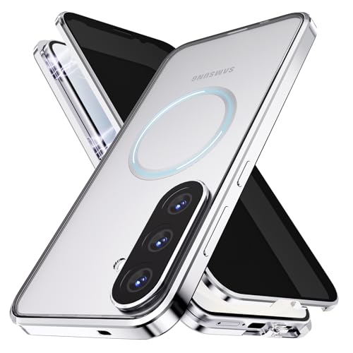 Coque Samsung S25 FE anti-peeping, étui en verre trempé avant arrière et cadre métal magnétique