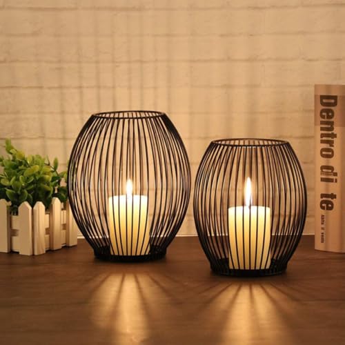 Candelabro de metal negro con vela electrónica extraíble y botón 8