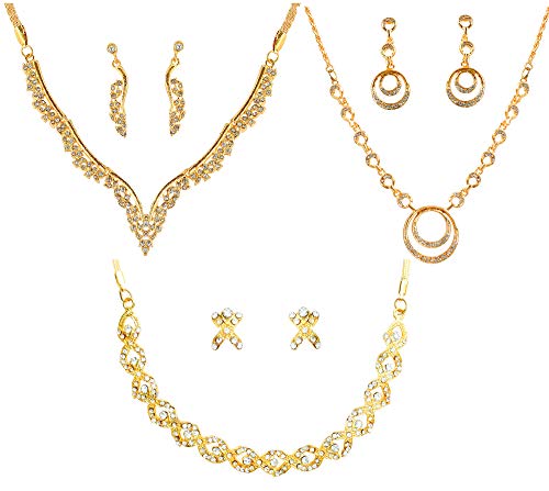 Touchstone Indian Bollywood Designer Collection of Three Jewellery Necklace Sets Combo in Gold Tone for Women