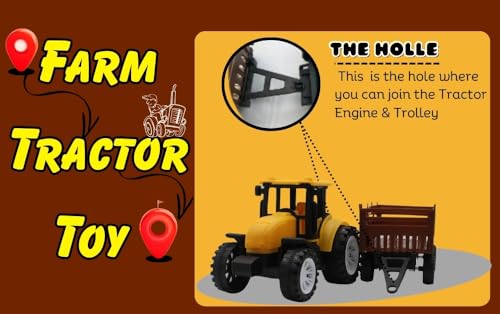 Image of Neokiddo Toys Friction Powered Trolley Farm Tractor Toy for Kids & Toddlers /Boys & Girls - Durable Push & Go Farm Vehicle for Ages 3+, Medium Size Farming Toy for Pretend Play & Outdoor Fun (Yellow)