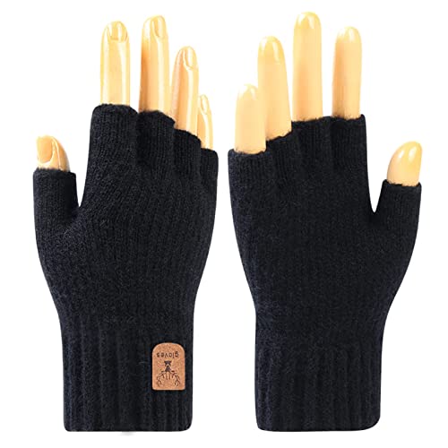 XPOOS Demi-Doigts Gants Gants sans Doigts d'hiver Gants en Tricot pour Hommes Femmes Gants Thermostables Gants pour Sport pour Hommes Femmes et Taille Unique Noir Cover