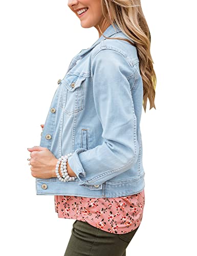 Image of GRAPENT Women's Basic Button Down Long Sleeve Stretchy Jean Trucker Denim Jacket