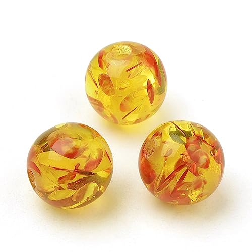 Perlin 60 pcs 8 mm Red Round with Flower Acrylic Resin Beads, 8mm