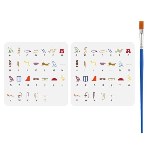 FINGERINSPIRE 2PCS Egyptian Alphabet Stencil 11.8x11.8 Inch Egyptian Writing Stencil Plastic Hieroglyphs Stencils with Paint Brush for Wall Decor Craft Projects Fabric Painting