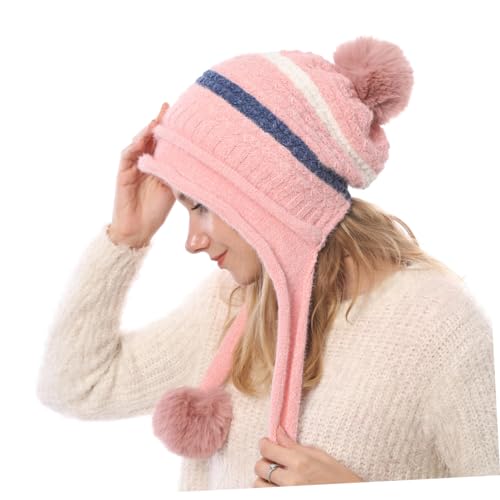 Bonnet laine chaud lot de 2 avec pompons rose pour ski LIFKOME