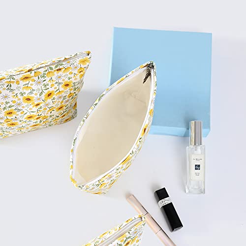 Hoyofo Make Up Bag Pack Of 3 Travel Cosmetic Bag Women’s Essentials Accessories Storage Pouch, Yellow Flower #TOP2