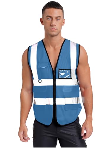 CHICTRY Gilet Alta visibilità Uomo Donne Giubbotto Sicurezza Riflettente per Conducenti Cantiere Stradale Assistenza Vigili del Fuoco Vest Giacca da Lavoro Blu Taglia unica