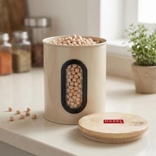 Image of HAZEL Airtight Kitchen Storage Container with See Through Window & Wooden Lid 800ml