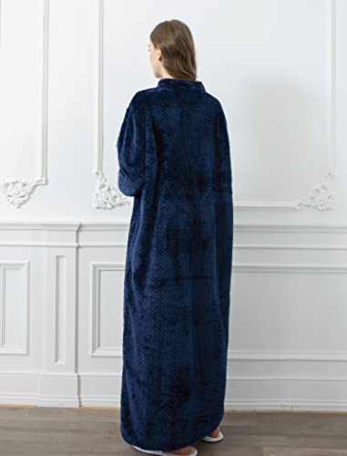Locachy Women's Flannel Zip Warm Robe Cozy Fluffy Long Bathrobe Housecoats Nightgown Sleepwear2