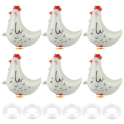 6 Pcs Walking Farm Animals Balloons Mylar Walking Chicken Balloon with Ribbons for Theme Farm Animals Birthday Halloween Party Decorations (Chick)