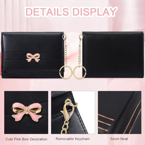 Image of Sunwel Fashion Cute Coquette Bow Wallet with Key-chain Aesthetic Card Holder ID Window for Women Girls (392BLACK)