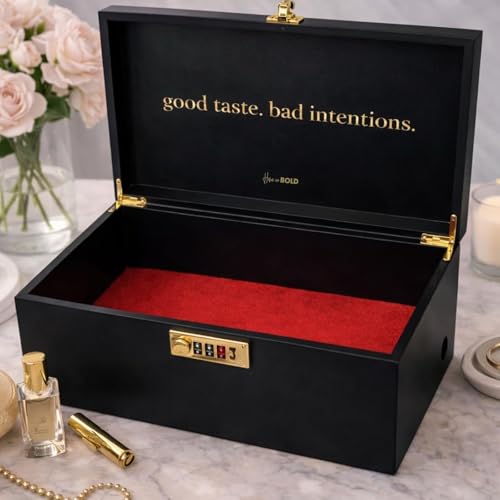 Lockable Sex Storage Box with Code Lock July 2026 Improved V2 (18.5 x 9.53 x 7.2 in) Premium Wooden Sex Toy Lock Box with Charging Hole (Black)