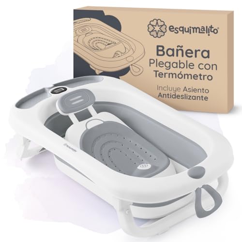 ESQUIMAL Bañera para Bebé Plegable con Termómetro Tina de Baño Gris