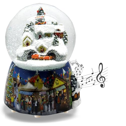 Schneekugel Weihnachten Spieluhr | Berglandschaft mit Zug | Sockel...