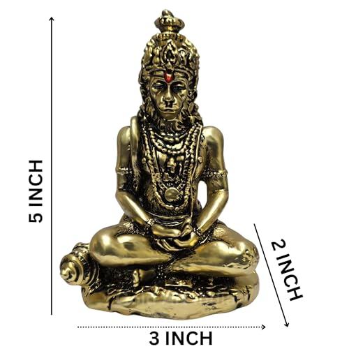 Image of Gold Art India Hanuman ji murti Home Decor Article | Mediating Bajrangbali Idol for Gifting | Maruti Statue for Puja & Office Desk | Hanuman for House Warming (5 x 3)