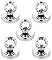 Cexovo 5 Stück Magnete Stark 32mm Durchmesser Neodym Magnet 32kg Super Starker Angelmagnet,Extra Starke Magnetfischen mit Öse Magneten für Magnetisches Fischen Teichbergung Zuhause Seen Rasen