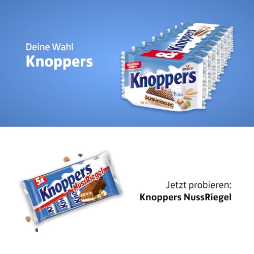 Knoppers – 8 x 25 g – Gefüllte Waffelschnitten mit Milch- und Nougatcreme, Haselnüssen und Kakao