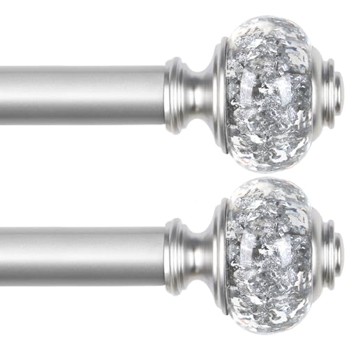 2 Pack Curtain Rod 32 to 58 Inches (2.6-4.8ft), USFOOK 7/8 inch Telescoping Splicing Curtain rods for Windows 20 to 54 Inch, Silver Decorative Drapery Rods for Home with Translucent Finials