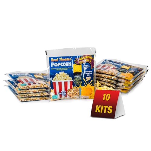 Wabash Valley Farms All In One Popcorn Packs - All Inclusive Popping Kits, Real Theater Popcorn Kits, Pre-Portioned Popcorn Machine Popcorn Packets, All In One Popcorn Kernels (5.5 oz - 10 Pack)