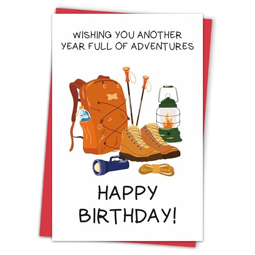 Qiyepbro Happy Birthday Card for Men, Birthday Card for Outdoor Lover, Hiking Bday cards for Him Her, Wishing You Another Year Full Of Adventures