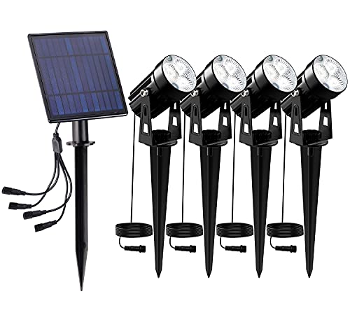 Solar Landscape Spotlights Outdoor,T-SUN Solar Powered Garden Spot Lights IP65 Waterproof Auto ON Off Wall Lights for Lawn , Patio,Pool Area,Yard (6000K) (4 in-1)