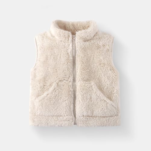 Girls' Boys Fuzzy Fleece Vest Outwear Lightweight Solid Color Cute Jacket with Pockets Casual Loose Fall Warm2