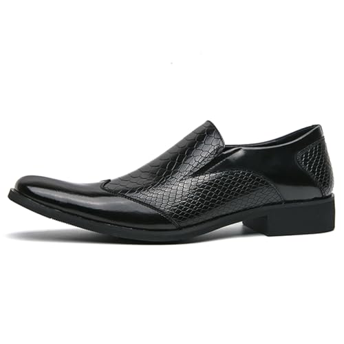 Men's Leather Loafers Black Slip-on Loafers with Snake Pattern Office Formal Oxfords Dancing Dress Shoes2