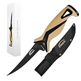 danco Pro Series 5' Fillet Knife | Full Tang German G4116 Stainless-Steel Blades with Teflon Coating, Molded Nylon Sheath, Perfect for Saltwater Fishing & Hunting