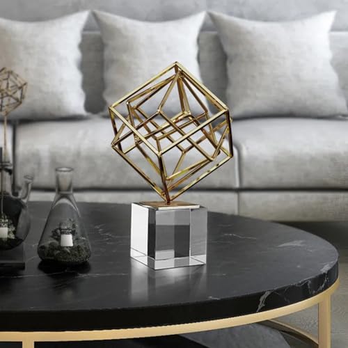 Escultura geométrica dorada moderna con base de cristal miniatura 4