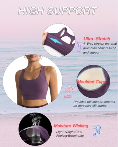 Image of RUNNING GIRL Sports Bras for Women, Moulded Cup High Impact Workout Blue Sports Bra Racerback Yoga Bra High Support(WX3068 Purple L)
