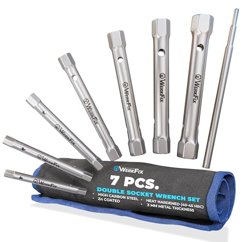 WERKFIX Box Spanner Set 7 Pieces : 6/7 8/9 10/11 12/13 14/15 16/17 18/19 mm Made of grV Steel matt-Finished in The Bag