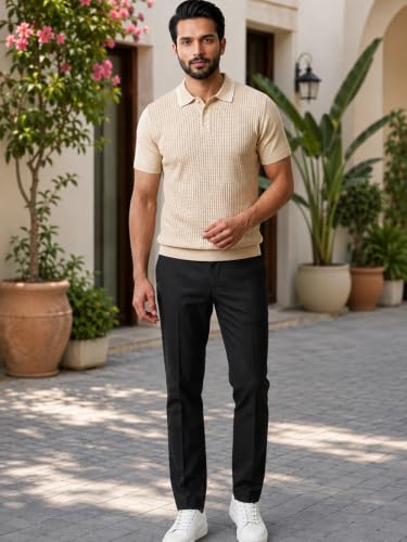 Image of GRECIILOOKS Polo T Shirt for Men | Knitted Block Collar Neck T-Shirt | Smart Casual Striped Design | Premium Mens T Shirts | Office Wear, Travel & Everyday Styling