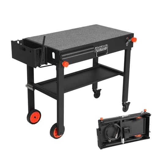 Yundasan Portable Outdoor Grill Table, Folding Pizza Oven Stand Solid and Sturdy, 31"W x 17"D Movable Kitchen Cooking Prep BBQ Cart with Wheels, Grill Stand for Blackstone Griddle, Ninja Grill etc.
