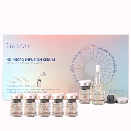 Ganrek 4D Micro Infusion Serum – Advanced Plant Stem Cell & Multi-Peptide Ampoules for Deep Hydration, Supports Plumper-Looking Skin with 4D Hyaluronic Acid & Collagen, 6 x 5ml