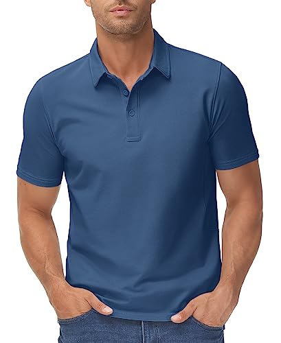 TACVASEN Polo Golf Tops Men Quick Dry Short Sleeve Polo Shirts Lightweight Summer Hiking Polo T-Shirt Outdoor Camping Shirts,Blue Grey,XL