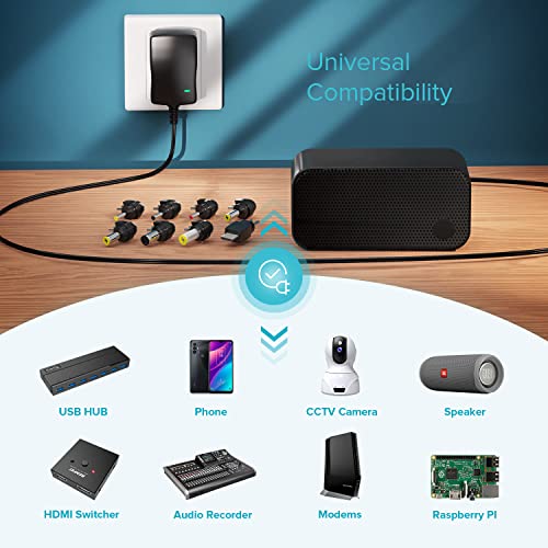 Universal Ac Adapter, Zozo 12W 3V 4.5V 5V 6V 7.5V 9V 12V Regulated Multi Voltage Switching Replacement Power Supply For Household Electronics Routers Speakers Cctv Cameras Smart Phone Usb #TOP5
