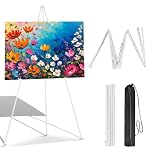 66 Inch White Easel Stand for Wedding Sign, Portable Artist Easel Stand Metal Floor Easel Stand Tripod, Thicken Display Easel Stand Adjustable Height from 15" to 66" for Posters (White)