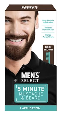 Men’s Select 5 Minute Mustache & Beard Dark Brown Brush-In Facial Hair Dye with Brush Included