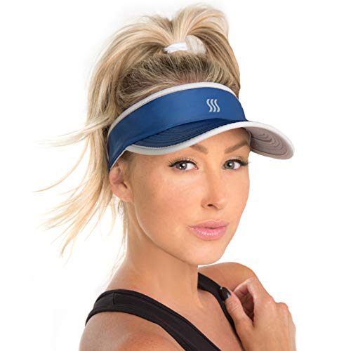 SAAKA Sport Visor for Women. Soft, Stretchy, Lightweight & Adjustable. Running, Tennis, Golf & Sports. (Navy Blue), Navy Blue, One size