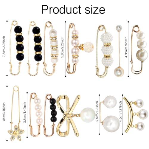 Image of Pearl Brooch Pins, Faux Pearl Rhinestones Collar Brooches,Brooch Pins for Women Clothing Dress Pants