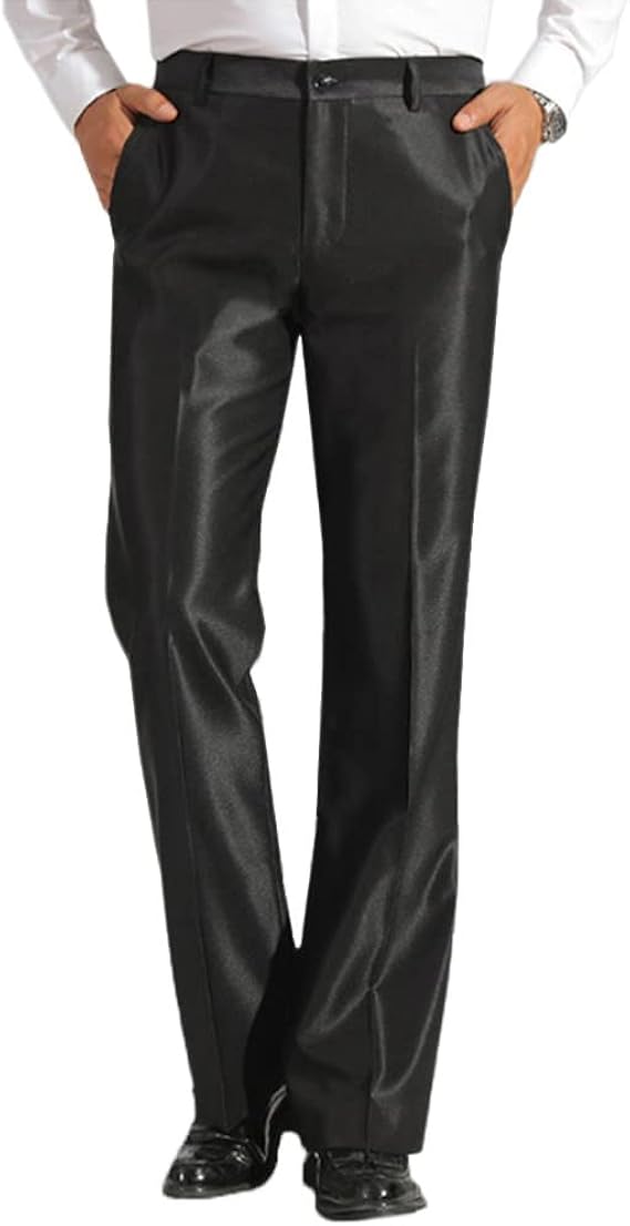 Men Shiny Flared Suit Pants Slim Fit 