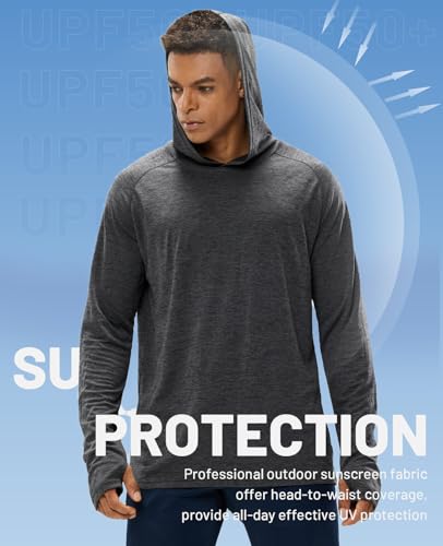 Image of MIER Men's UPF 50+ Sun Protection Hoodie Long Sleeve SPF Fishing Hiking Running Thumbhole Shirts Hooded Quick Dry Lightweight