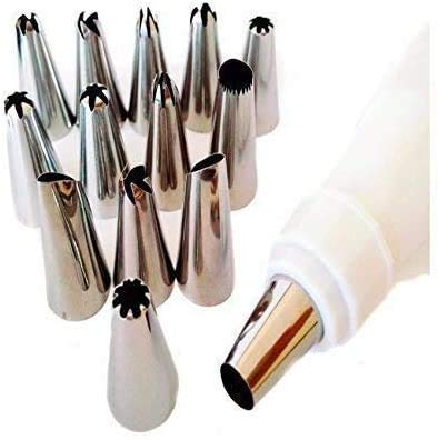 MORE BUY 12 Piece Cake Decorating Set Frosting Icing Piping Bag Tips with Steel Nozzles. Reusable & Washable