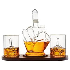 Middle Finger Gifts Decanter & Middle Finger Glasses Novelty Whiskey & Wine Decanter Set, Mahogany Wood, Funny Gift for that Someone You Love! Middle Finger Gift For Adults, Flip Off, Funny Gag Gifts