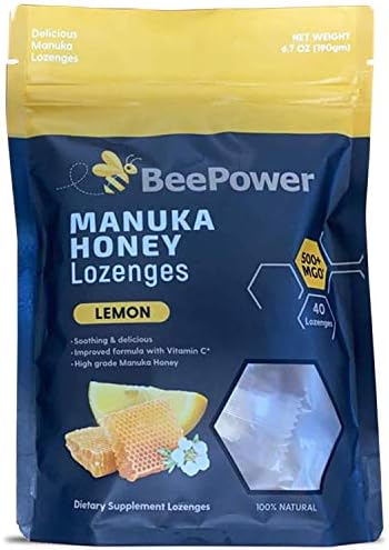 BeePower All Natural Manuka Honey Lozenges | Contains 40 Lozenges 6.7 Oz MGO 500+ (Lemon Flavor)