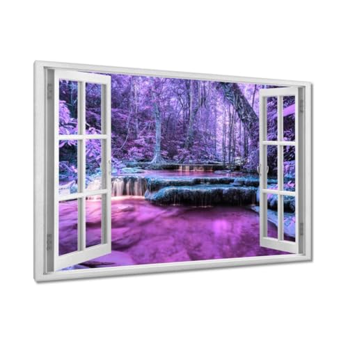 Peinture imprimée sur toile cascade violette 120x80cm cadre mural