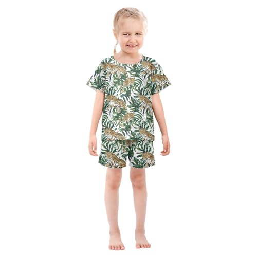 ALAZA Leopard Green Leaves Pajamas Short Sleeve 2 Piece Sleepwear Top and Bottom Pajama Set Unisex3
