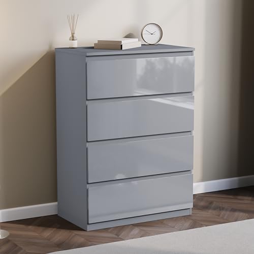 Vida Designs Glinton High Gloss Chest of Drawer, 100% FSC Certified Chest of Drawers for Clothes - Closet Organizers and Storage Cabinet for Hallway, Entryway (Grey, 4 Drawer)